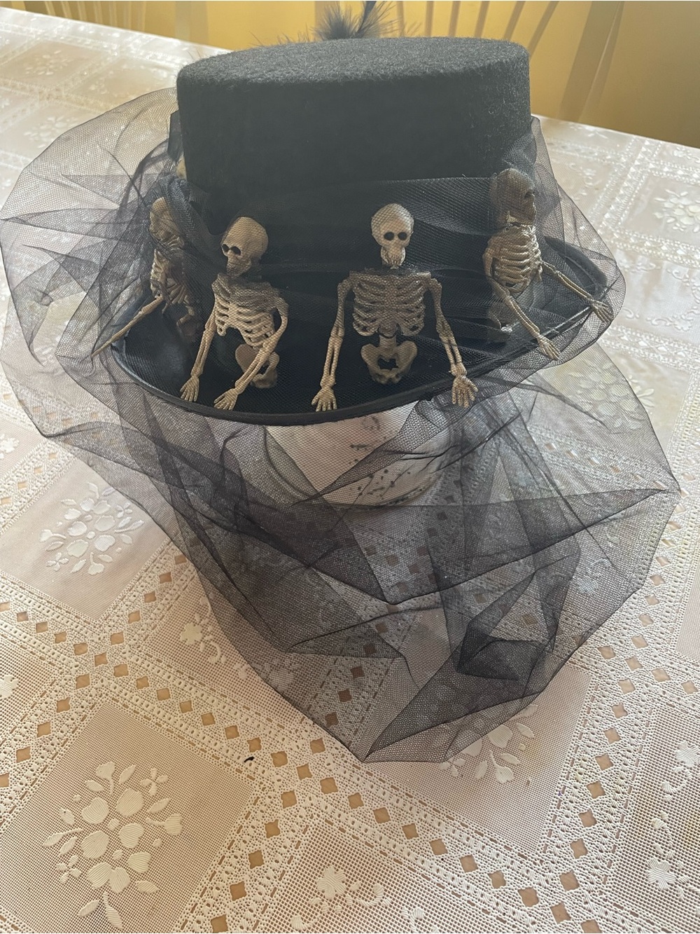 Adult Black Skeleton Veil Top Hat Costume Accessory